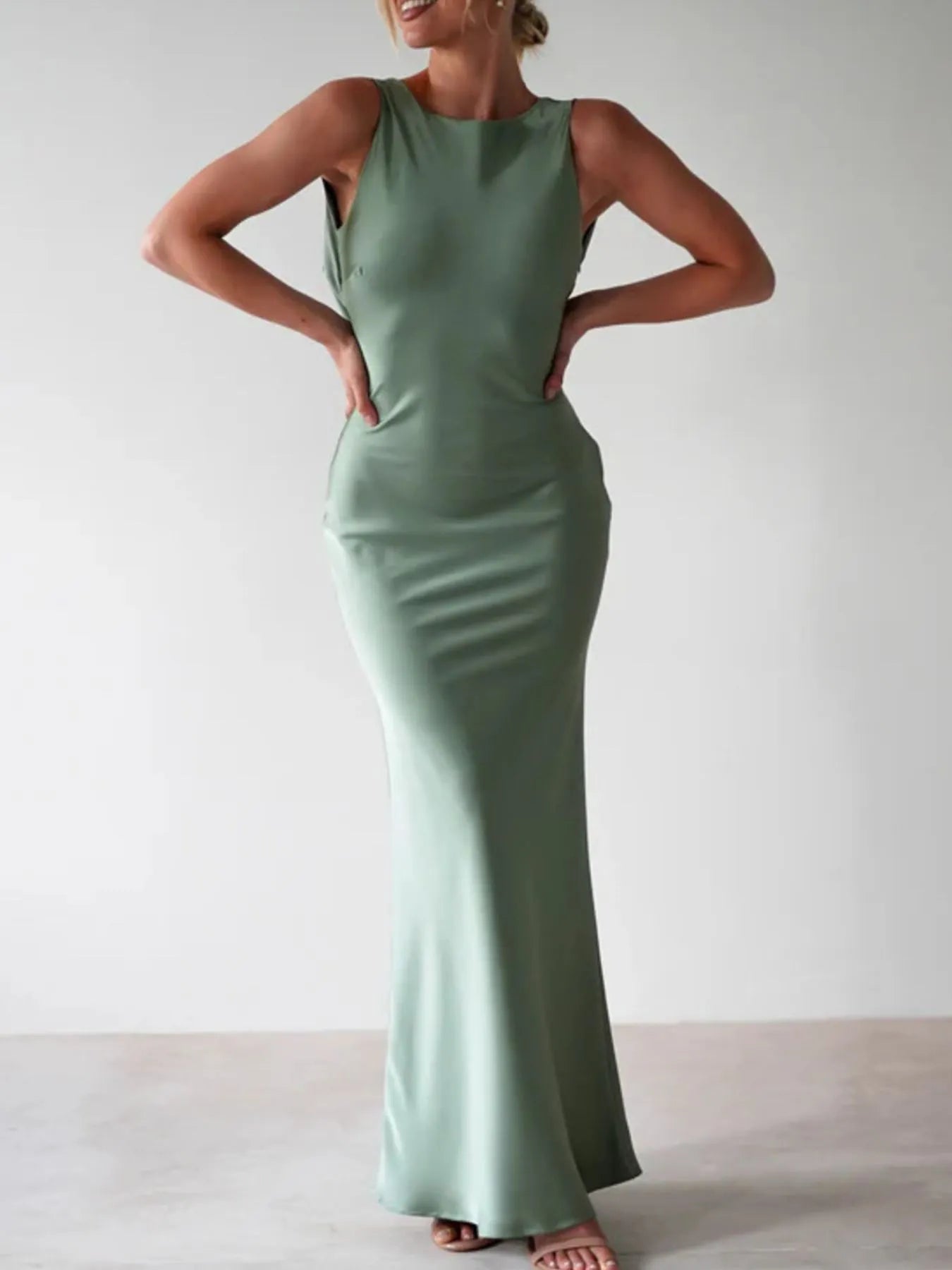 Satin Sleeveless Maxi Dress by Shopiebay