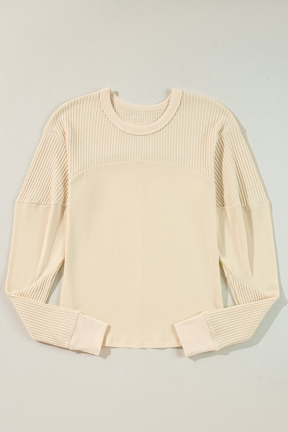 Beige Thermal Knit Patchwork Exposed Seam Long Sleeve Top by Dear-Lover Dropshipping