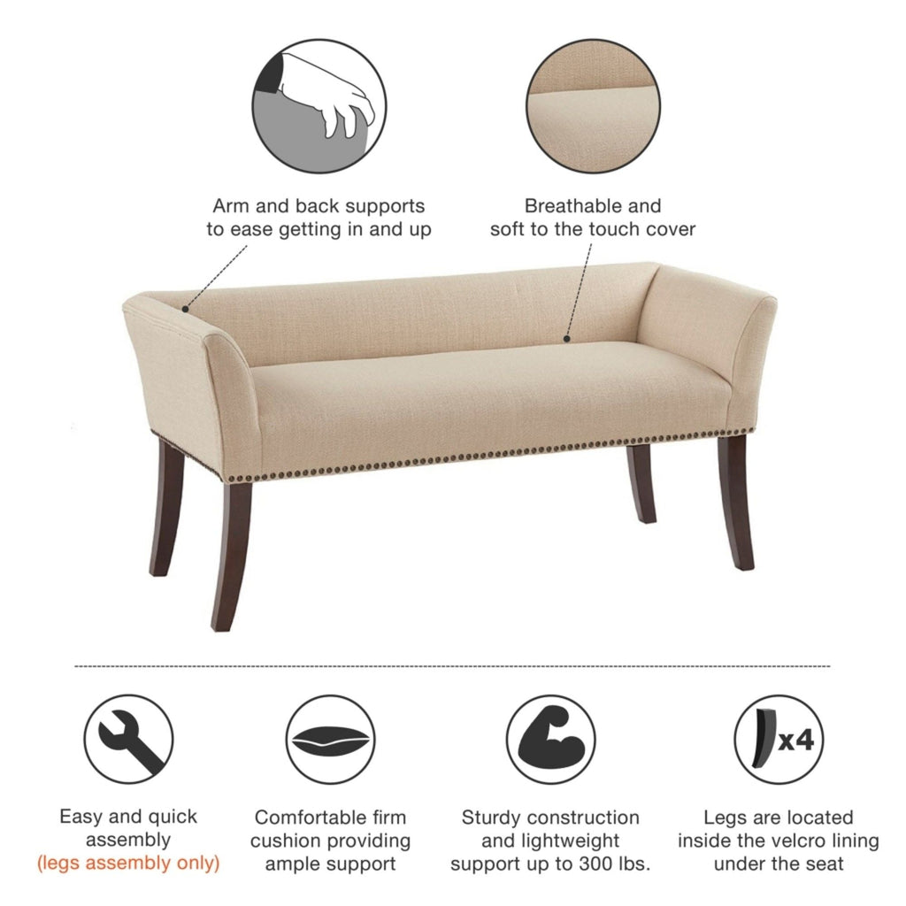 Elegant Design Bench Upholstery, Solid Wood Frame by Unique Piece Furniture