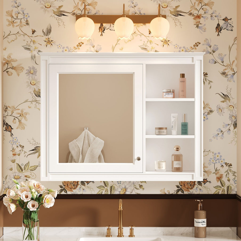 Wall Mounted Medicine Cabinet With Mirror, Adjustable Shelf - White by Unique Piece Furniture