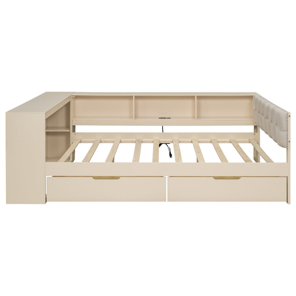 Upholstered Headboard Platform Bed With Storage Shelves, Drawers, Charging Station by Unique Piece Furniture