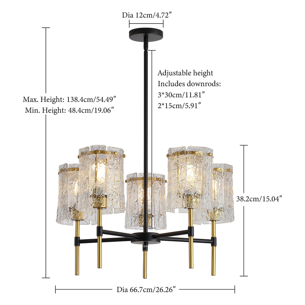 5 Light Chandelier, Textured Glass Pendant Light, (Not Including The Bulb) For Living Room - Black / Gold by Unique Piece Furniture