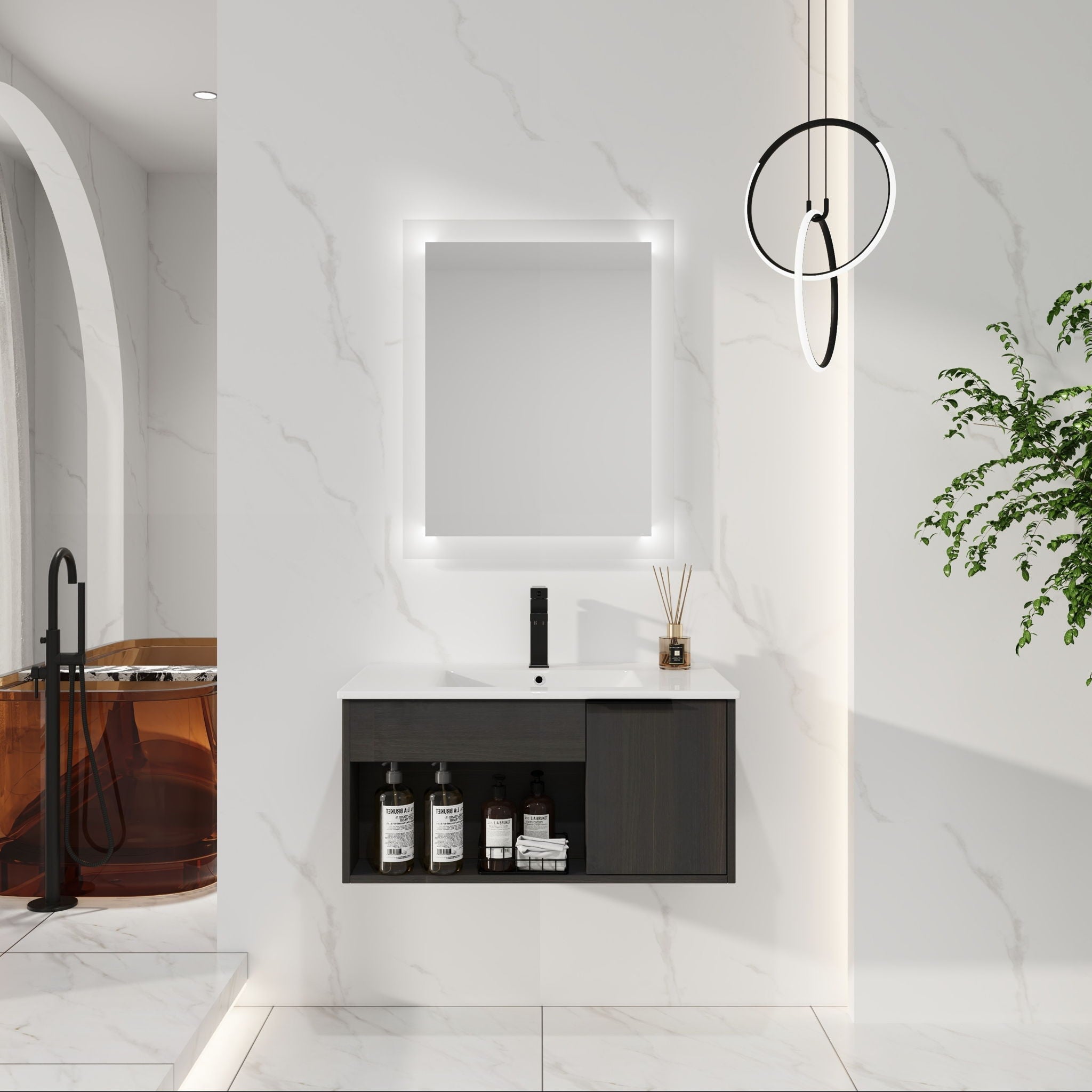 Wall Mounted Floating Bathroom Vanity With Open Shelf & Soft Close Door by Unique Piece Furniture