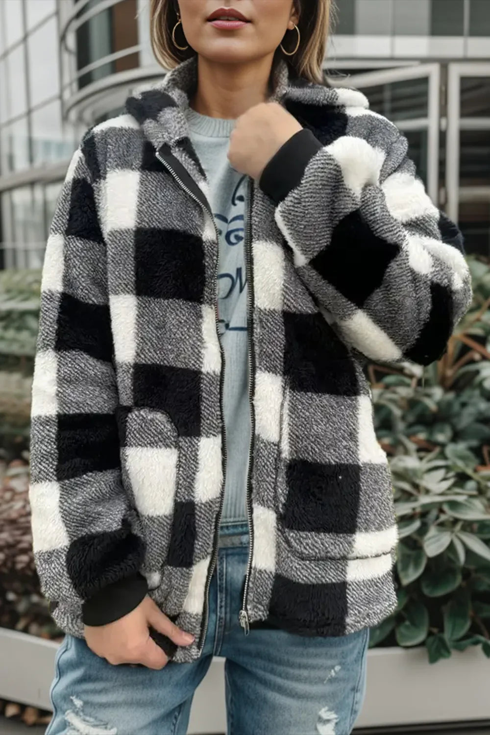 Double Take Full Size Plaid Long Sleeve Hooded Coat by Wild and Free Boutique