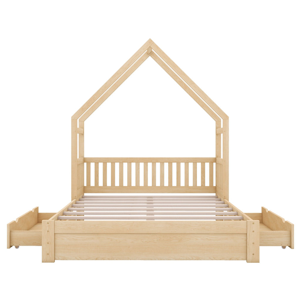 House Style Platform Bed With Guardrail And 2 Drawers by Unique Piece Furniture