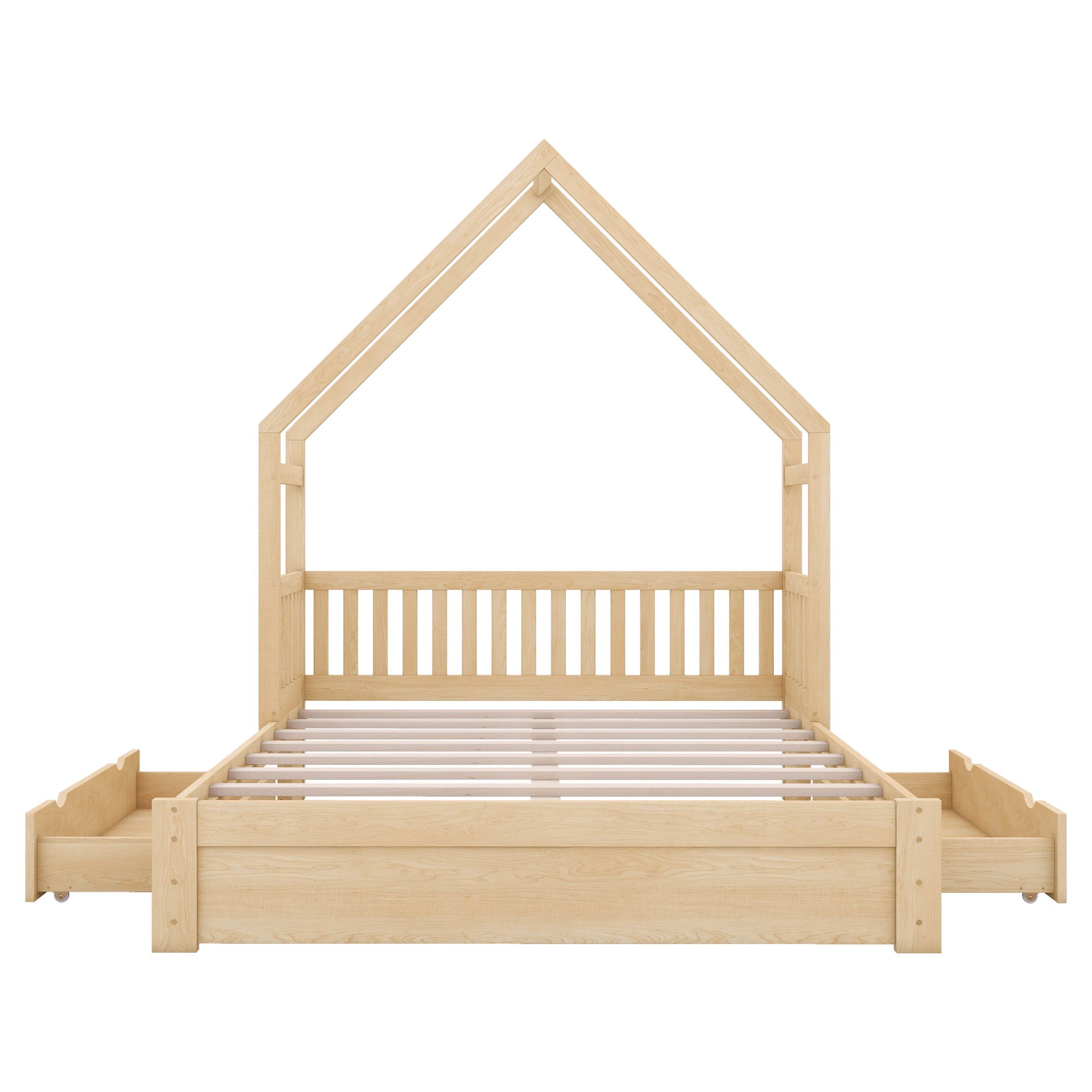 House Style Platform Bed With Guardrail And 2 Drawers by Unique Piece Furniture
