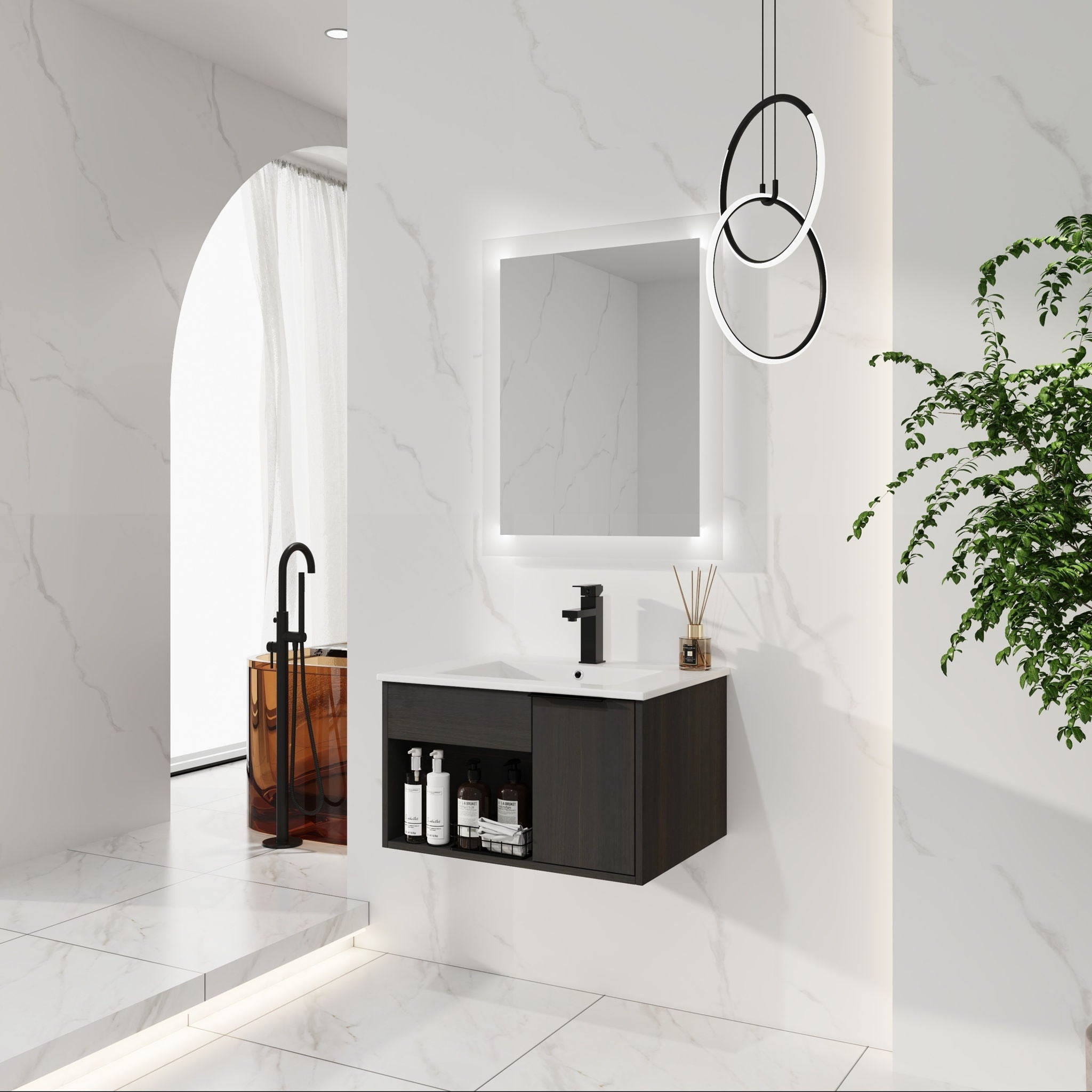 Wall Mounted Floating Bathroom Vanity With Open Shelf & Soft Close Door by Unique Piece Furniture