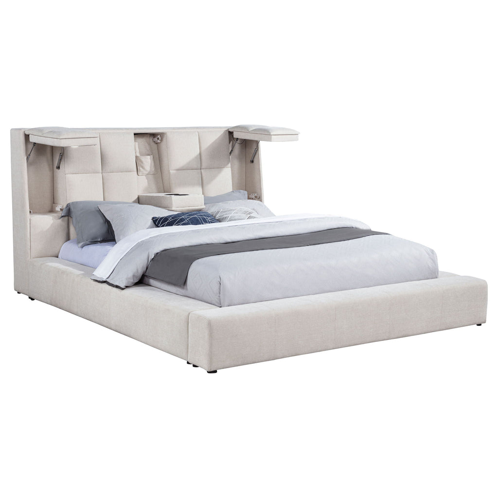 Dreux Upholstered Queen Panel Platform Bed Cream by Unique Piece Furniture