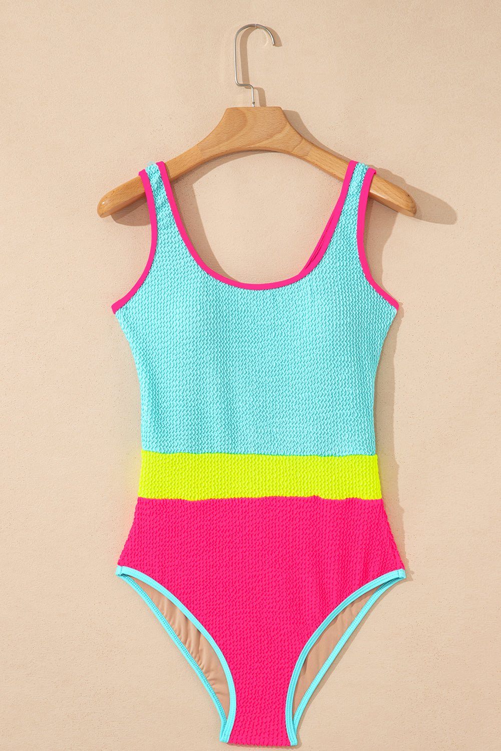 Iceland Blue Textured Color Block Patchwork One Piece Swimsuit by Wild and Free Boutique