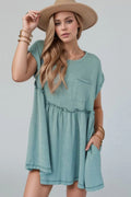 Frill Round Neck Cap Sleeve Mini Dress by Simply Love
