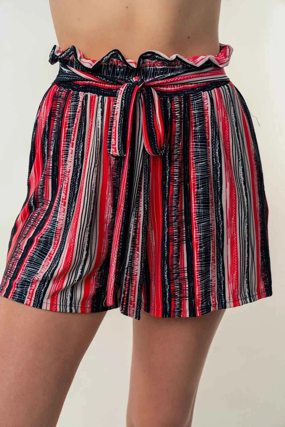 White Birch Full Size High Waisted Striped Shorts by Wild and Free Boutique