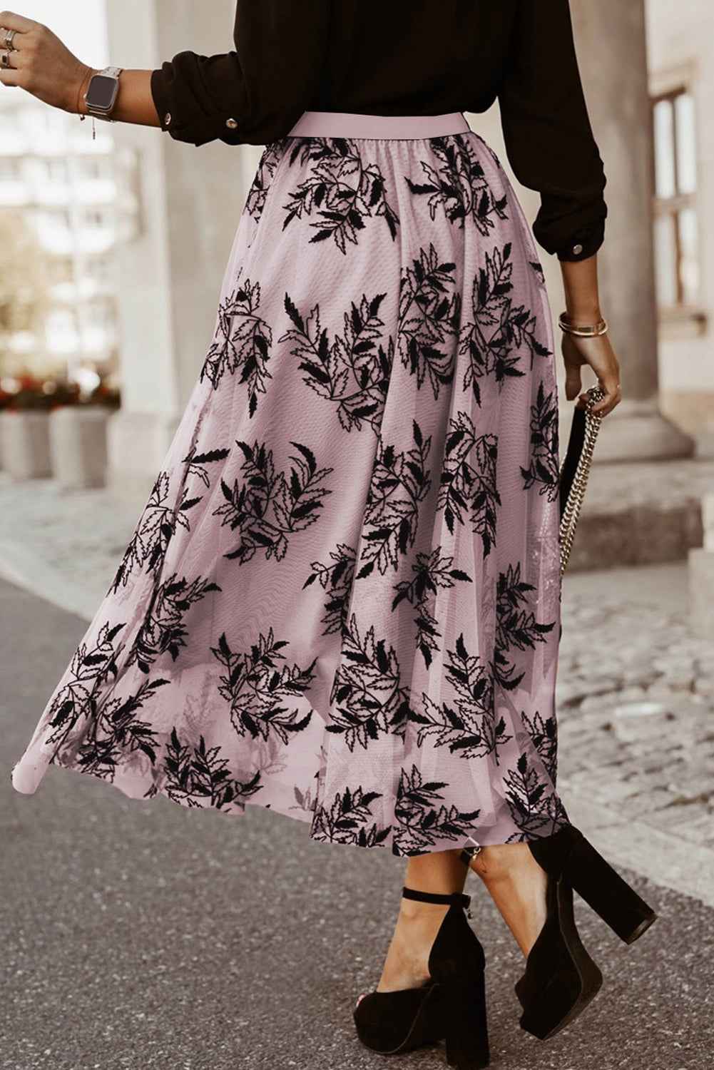Peach Blossom Floral Leaves Embroidered High Waist Maxi Skirt by Dear-Lover Dropshipping