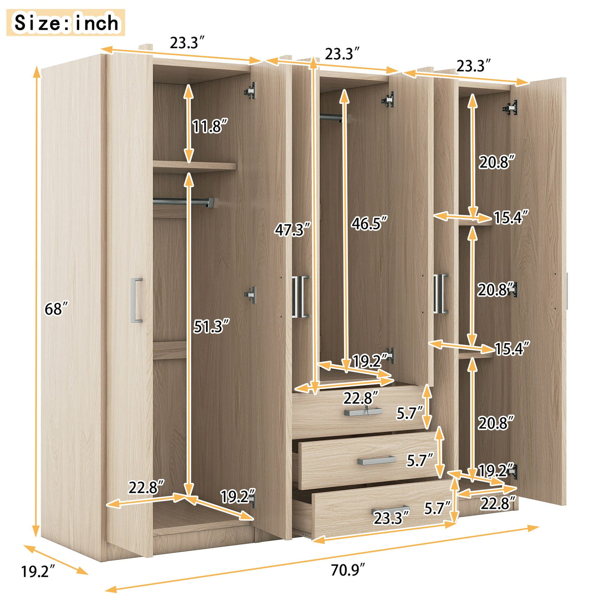 6 Doors Wardrobe Storage For Bedroom, With Big Drawers by Unique Piece Furniture
