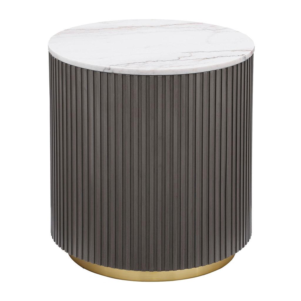 Jason Round White Marble Top Side End Table Charcoal by Unique Piece Furniture