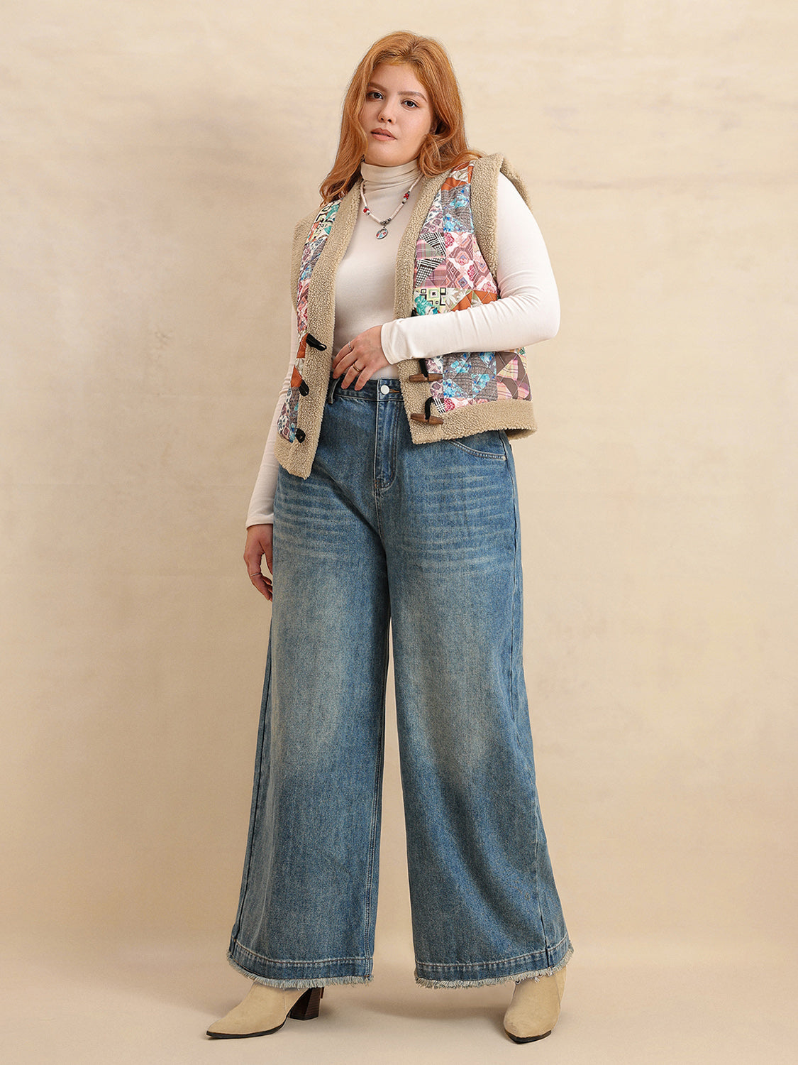 Plus Size Printed Sherpa Vest Coat by Wild and Free Boutique