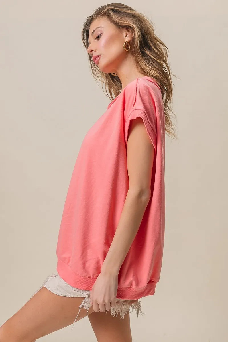 BiBi French Terry Drop Shoulder Basic Top by Simply Love