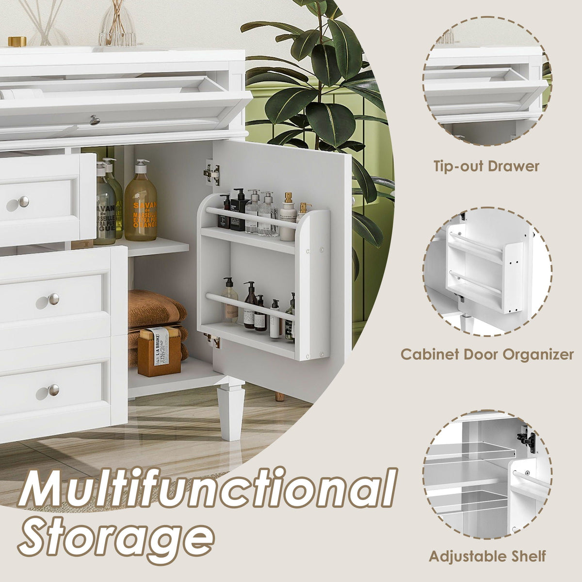 Bathroom Vanity With Top Sink, 2 Drawers And Tip Out Drawer by Unique Piece Furniture