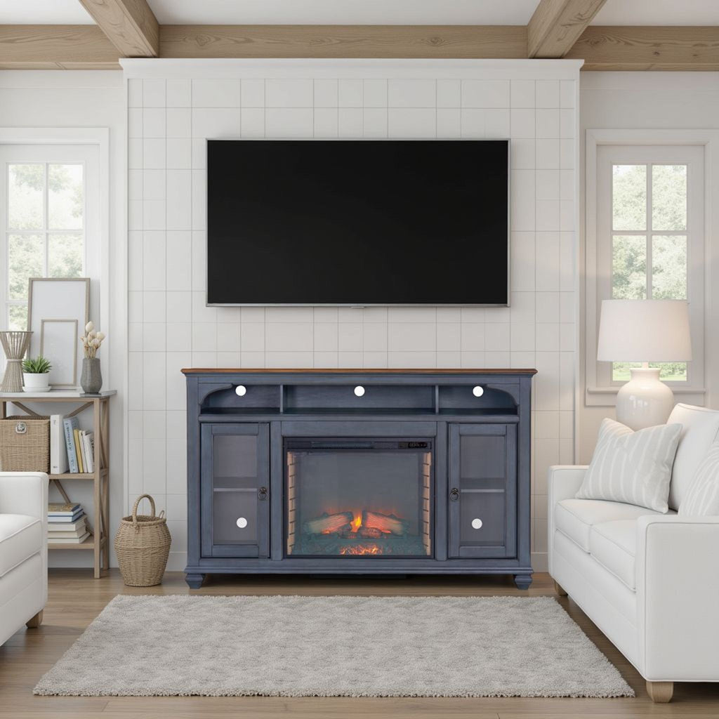 Fireplace TV Stand For TVs Up To 80" - Blue by Unique Piece Furniture