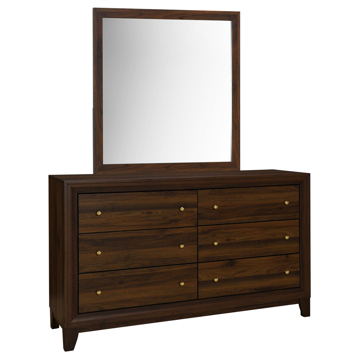 Welsley 6-drawer Dresser and Mirror Walnut by Unique Piece Furniture
