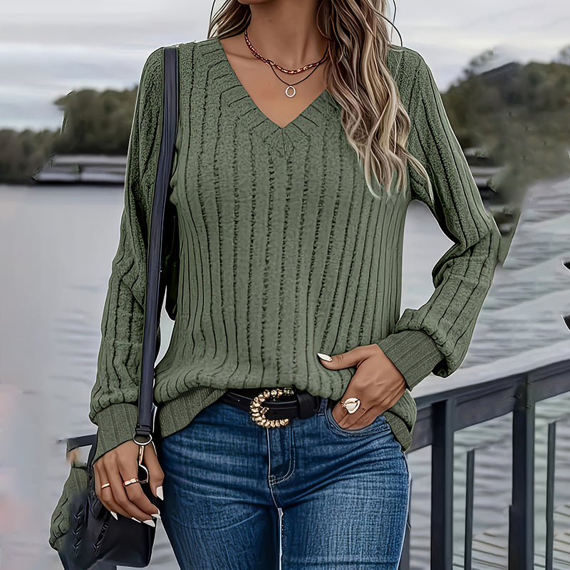 Women's Long Sleeve Blouses Shirts With Ribbed Knit Basic Tops by FitiqueFit