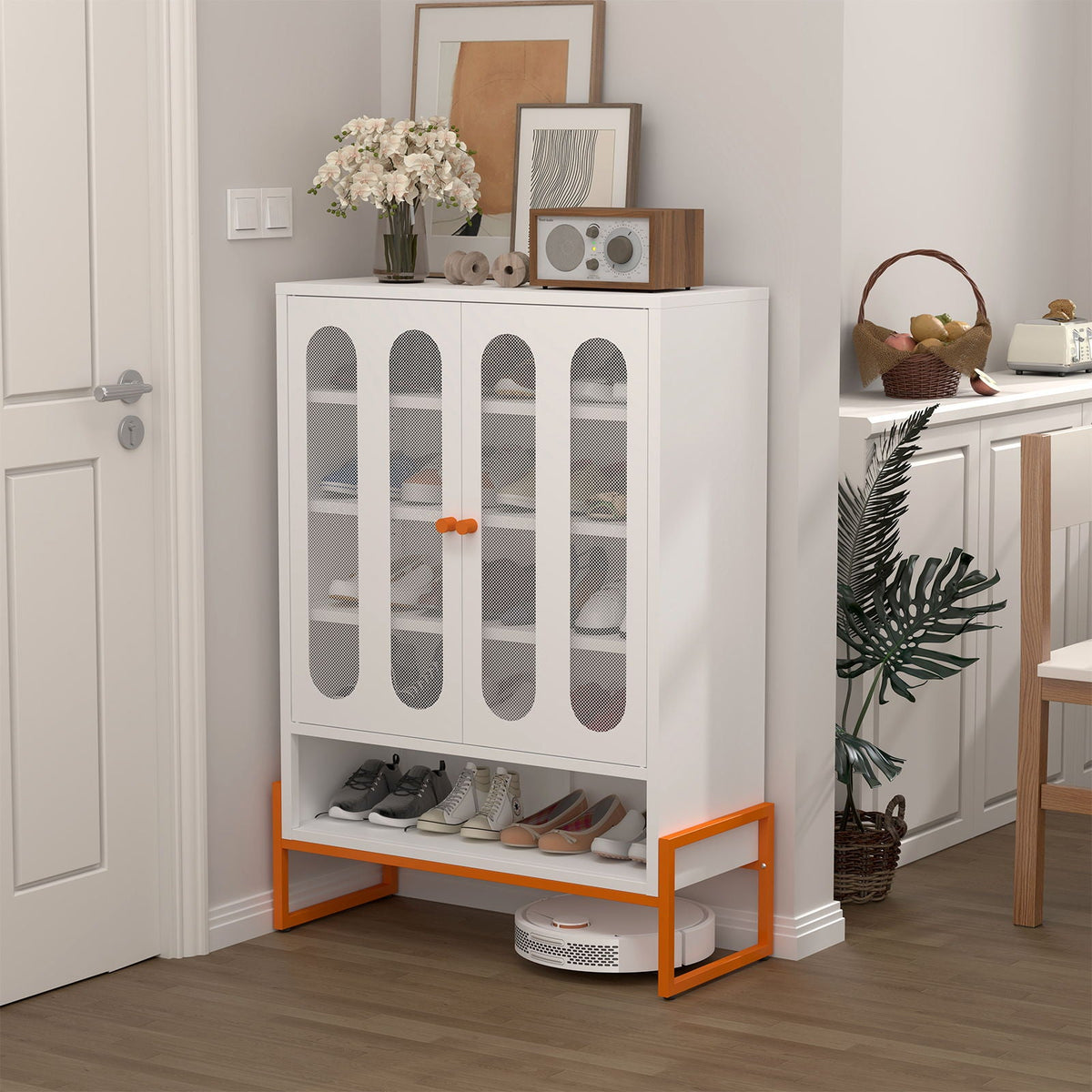 Modern Metal Shoe Cabinet With DoublebSided Doors And Adjustable Partitions by Unique Piece Furniture