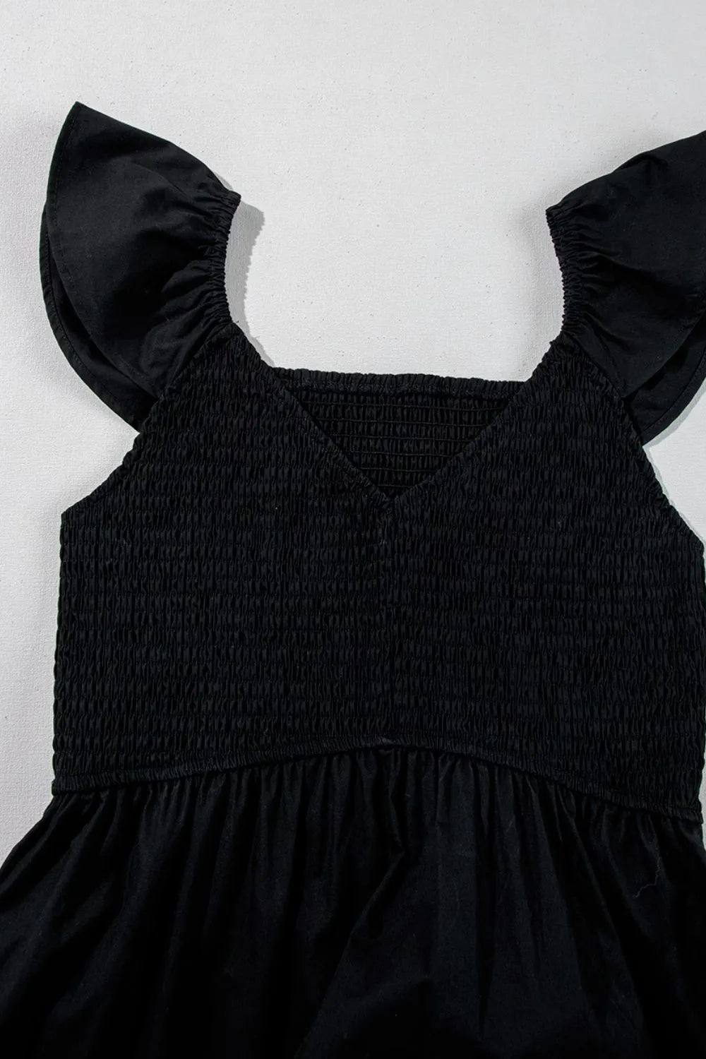 V Neck Ruffled Cap Sleeve Smocked Maxi Dress by Simply Love