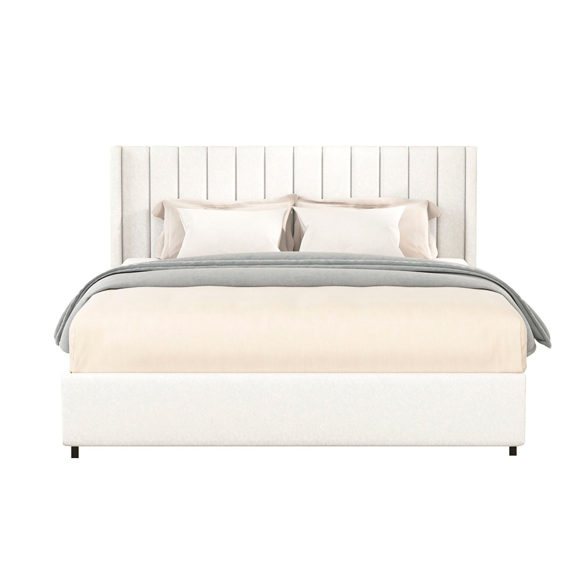 Anda - Boucle Upholstered Platform Bed With Patented Drawers Storage - Ivory by Unique Piece Furniture
