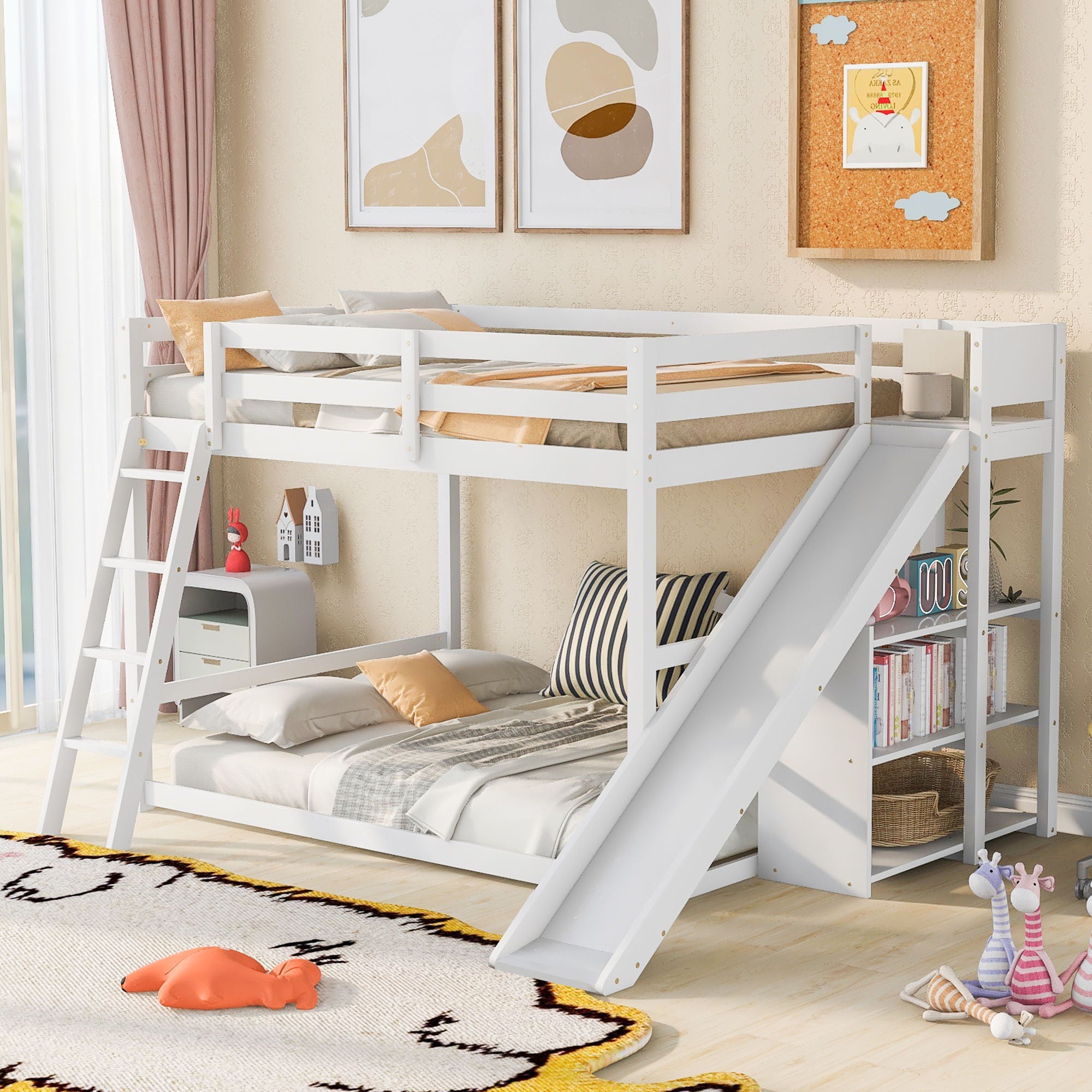 Bunk Bed With Ladder, Slide, And Shelves Pine Wood by Unique Piece Furniture