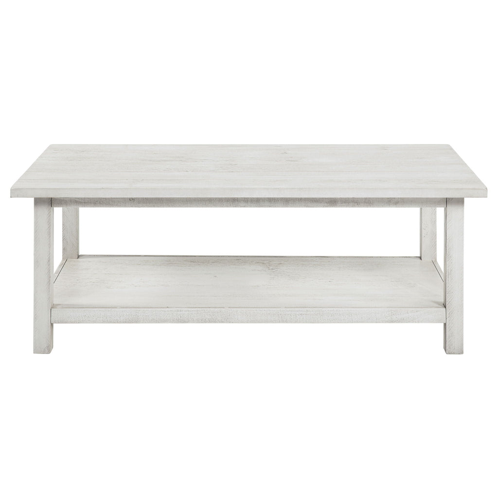 Payne Wood Coffee Table with Shelf Distressed White by Unique Piece Furniture