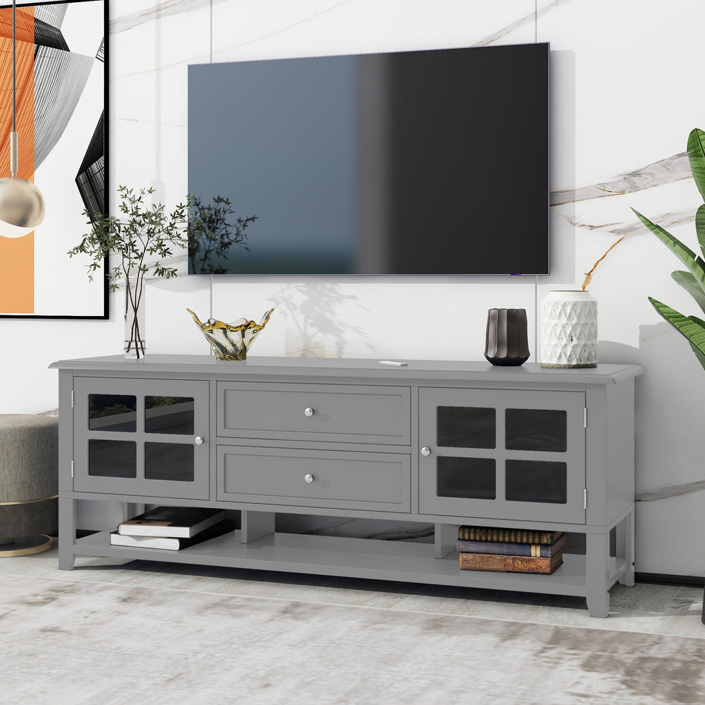TV Stand, Entertainment Center With Dual Drawers And Hidden Storage, Cabinet With Soft Closing Doors And Sleek Panel Design by Unique Piece Furniture