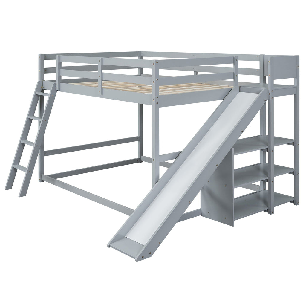 Bunk Bed With Ladder, Slide, And Shelves Pine Wood by Unique Piece Furniture