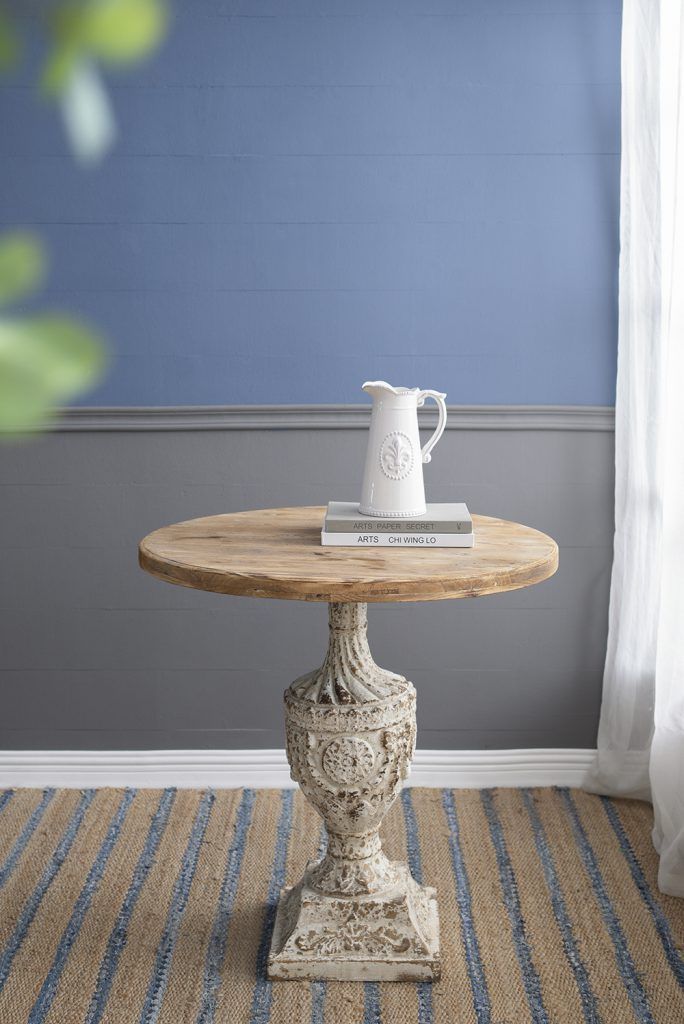 Antique Round Wood Table - Antique White / Gray by Unique Piece Furniture