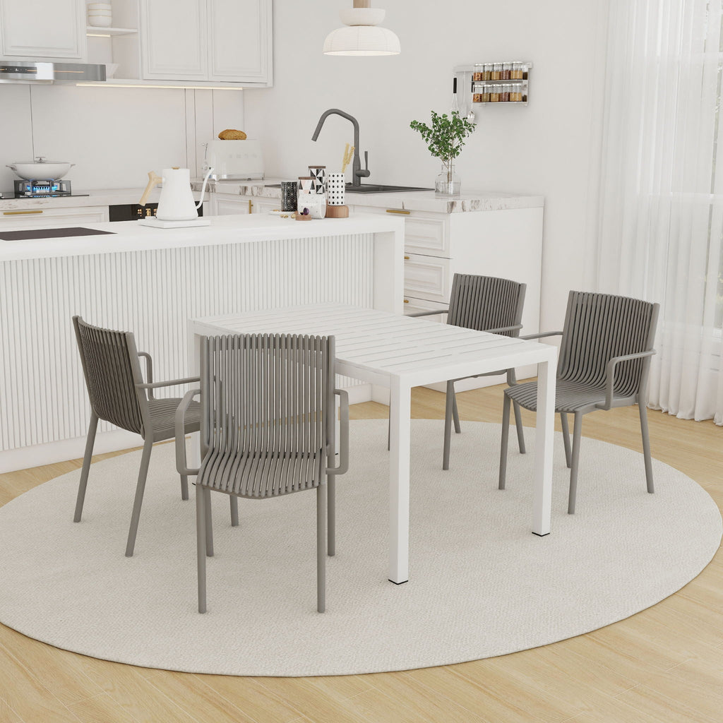 4 Modern Stackable Armchair Matched With Long Table by Unique Piece Furniture