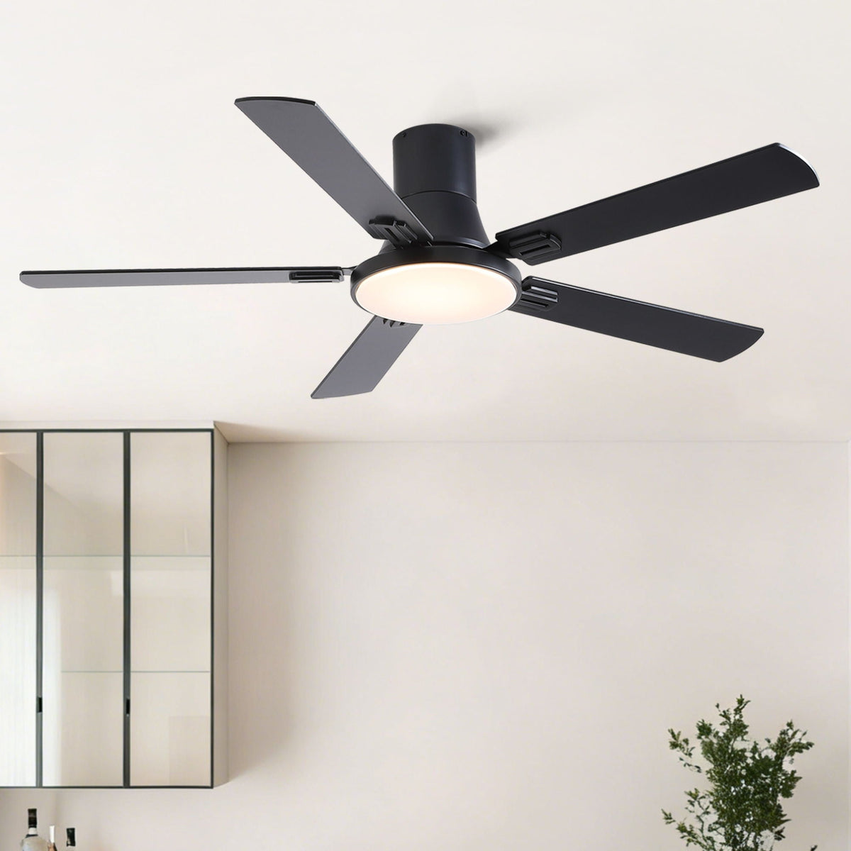 Flush Mount Ceiling Fans With LED Light And Remote Control, 5 Blades by Unique Piece Furniture