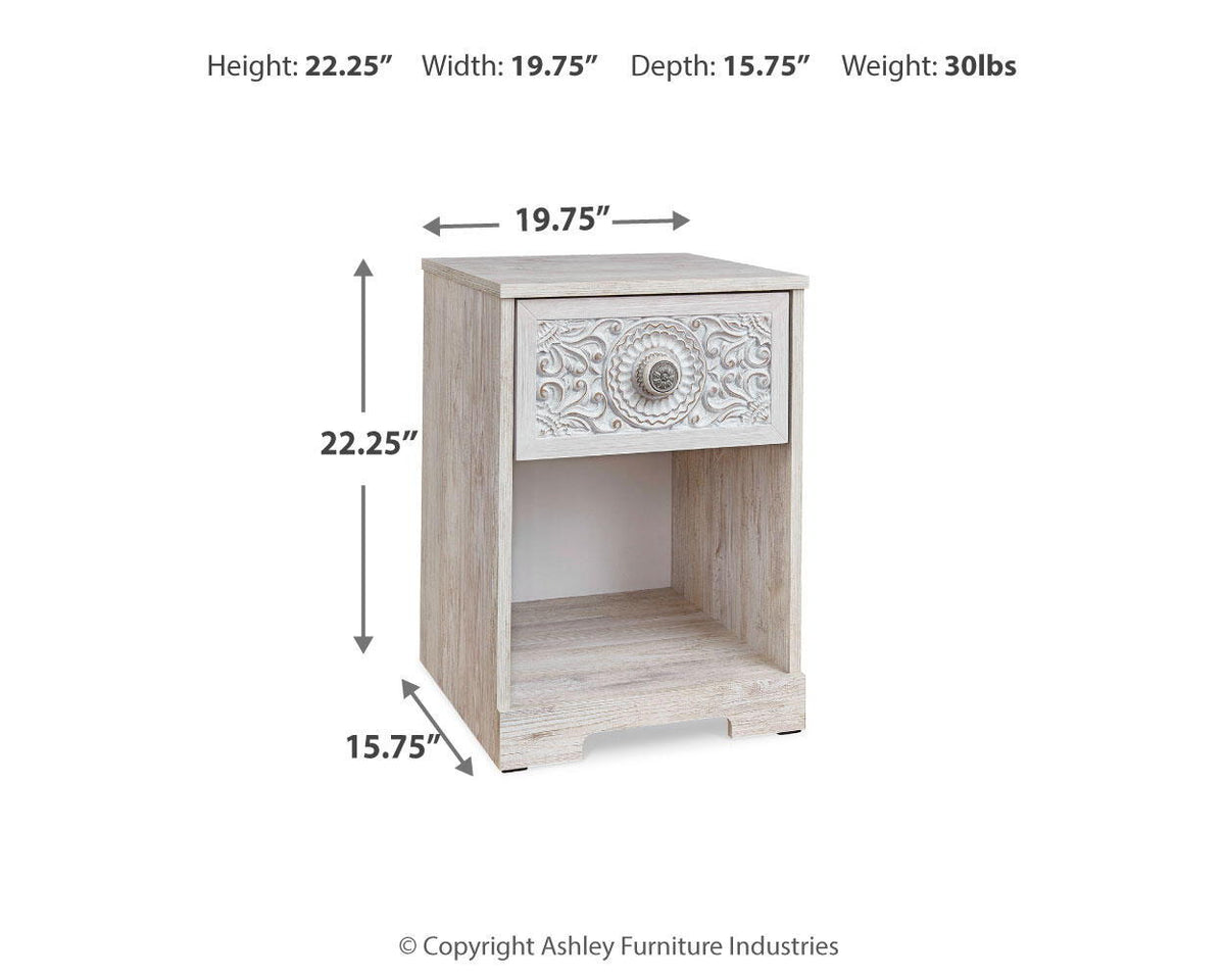 Paxberry - One Drawer Night Stand - Open Cubby - Whitewash by Unique Piece Furniture