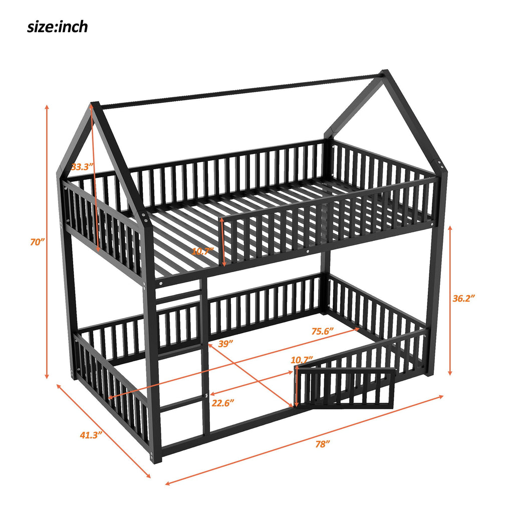 Metal House Bunk Bed With Fence And Door by Unique Piece Furniture