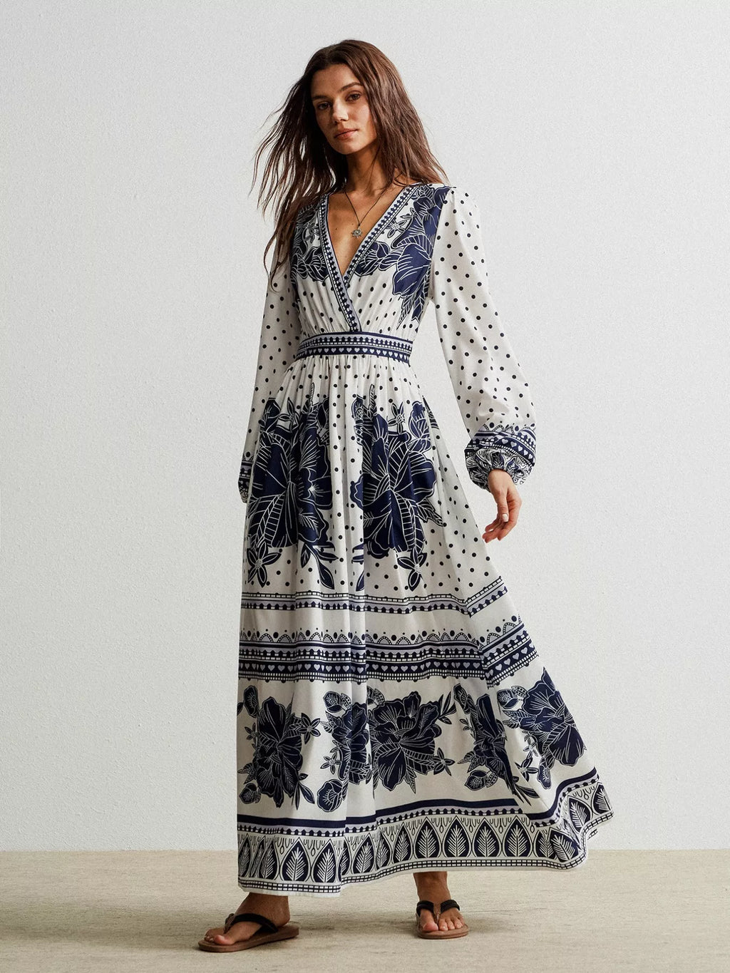 Floral Print Long Sleeve Maxi Dress by Simply Love