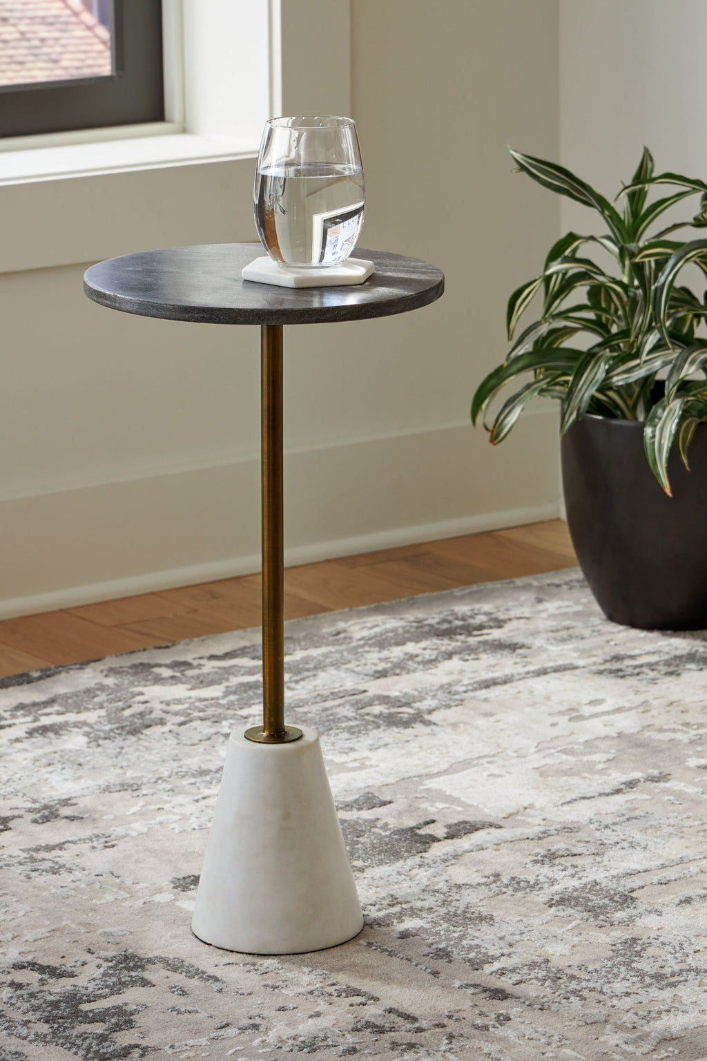 Caramont - Accent Table with White Base - Black / White / Gold Finish by Unique Piece Furniture