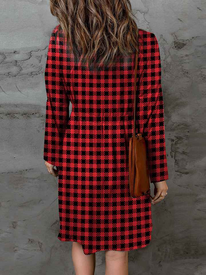 Double Take Full Size Plaid Round Neck Long Sleeve Magic Dress by Wild and Free Boutique