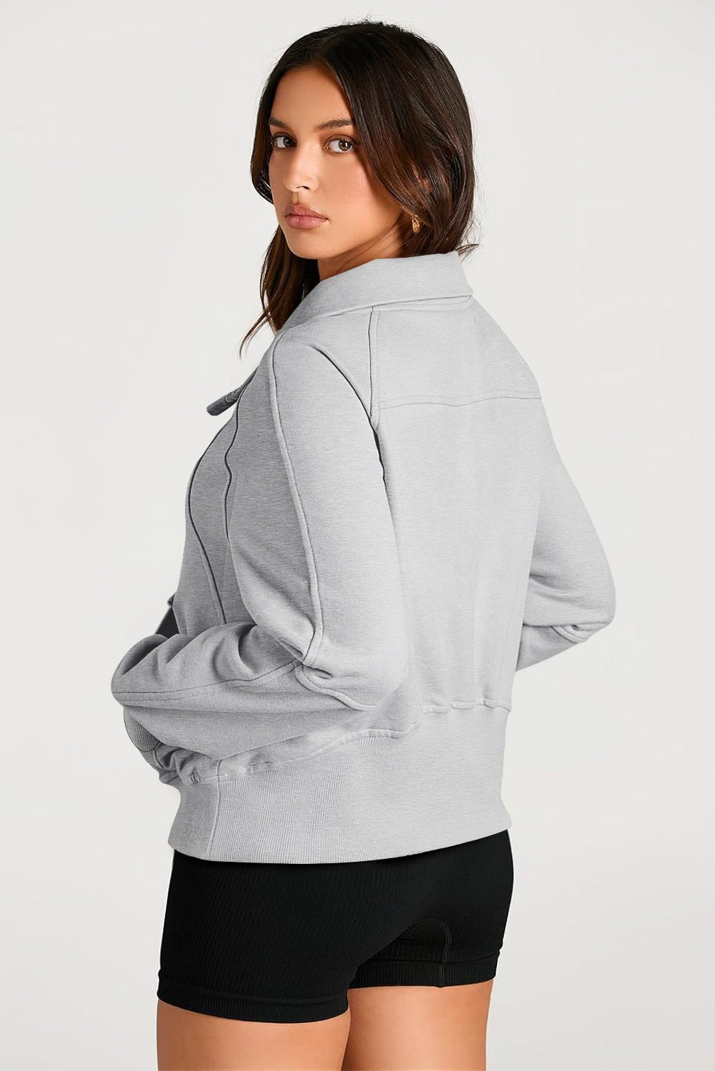 Smoke Green Quarter Zip Stand Neck Kangaroo Pocket Sweatshirt by Wild and Free Boutique