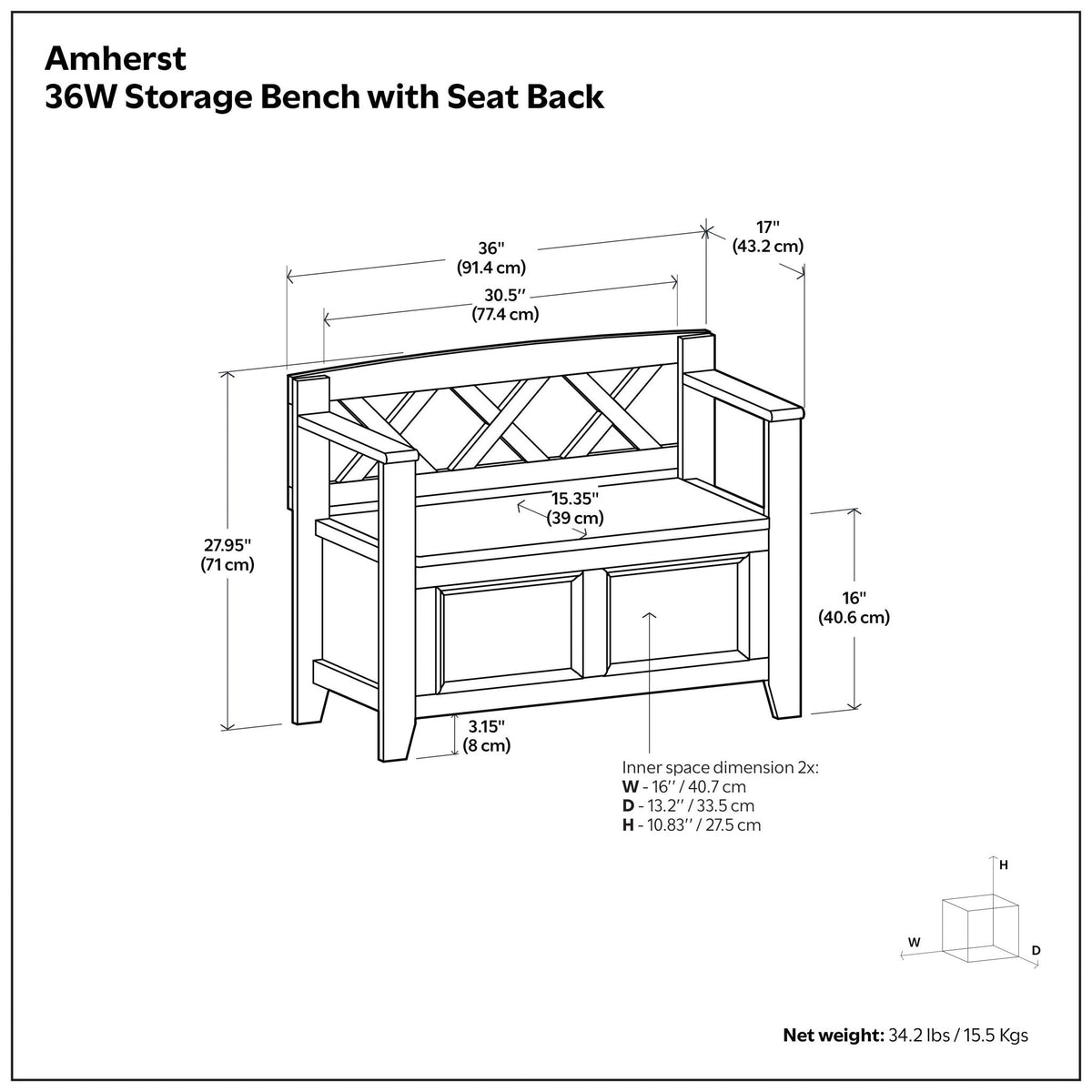 Amherst - Small Transitional Entryway Storage Bench by Unique Piece Furniture