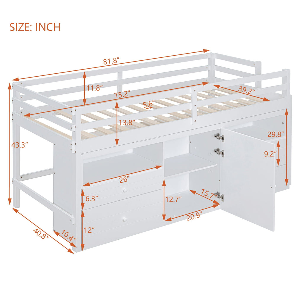 Loft Bed With 4 Drawers, Underneath Cabinet And Shelves by Unique Piece Furniture