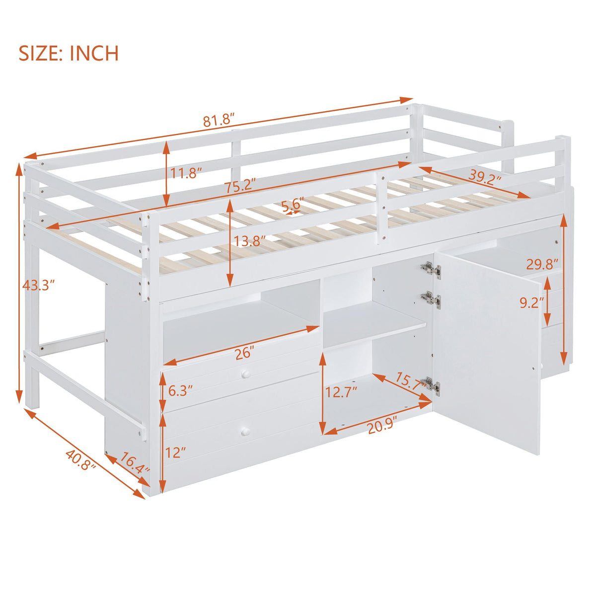 Loft Bed With 4 Drawers, Underneath Cabinet And Shelves by Unique Piece Furniture