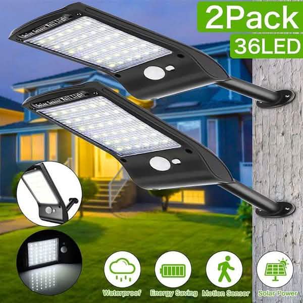 2-Pack: 36 LED Solar Powered Motion Sensor Wall Lamp by DailySale