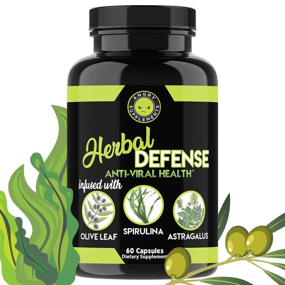 2-Pack: Angry Supplements Herbal Defense Anti Viral Immune Support, Spirulina Olive Leaf by DailySale