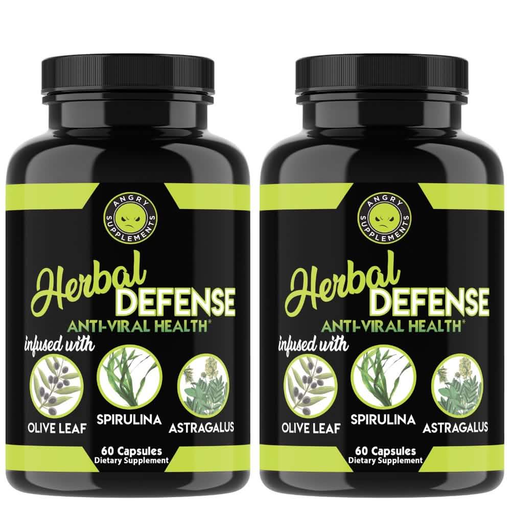2-Pack: Angry Supplements Herbal Defense Anti Viral Immune Support, Spirulina Olive Leaf by DailySale