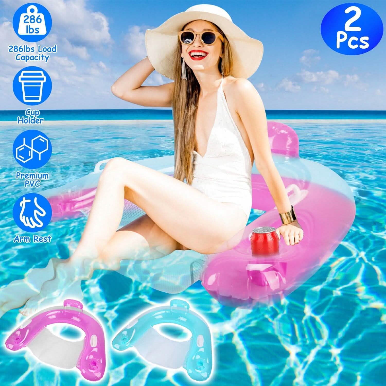 2-Pack: Inflatable Float Pool Chair with Cup Holder Arm Rest by DailySale