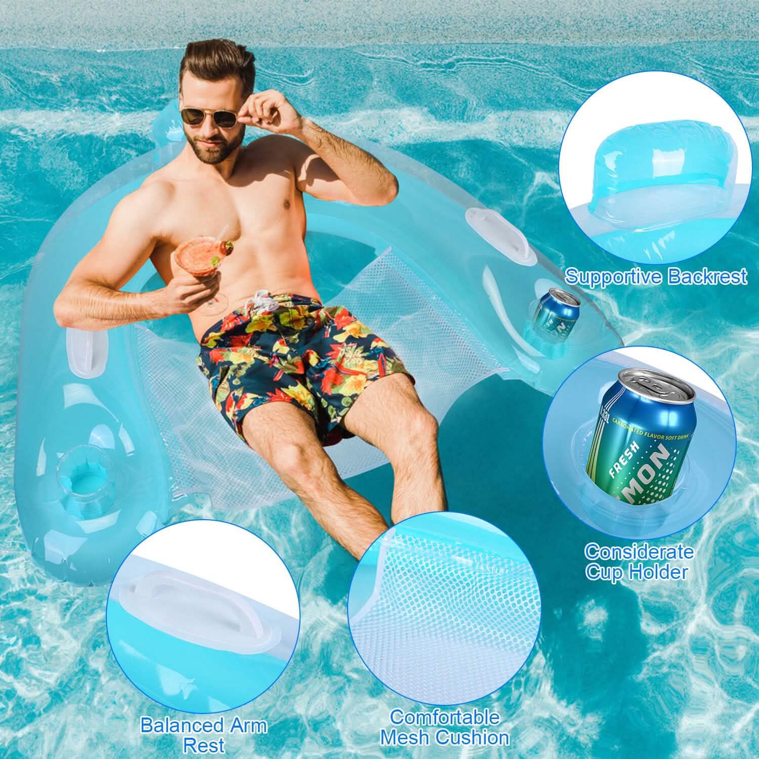 2-Pack: Inflatable Float Pool Chair with Cup Holder Arm Rest by DailySale