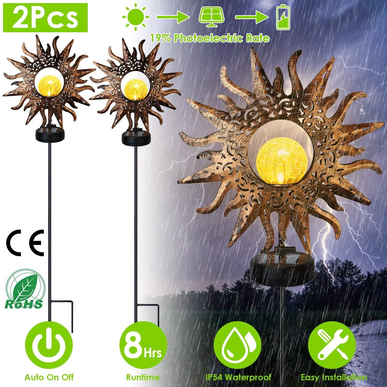 2-Pack: Solar Powered Glass Globe Stake Lamp by DailySale