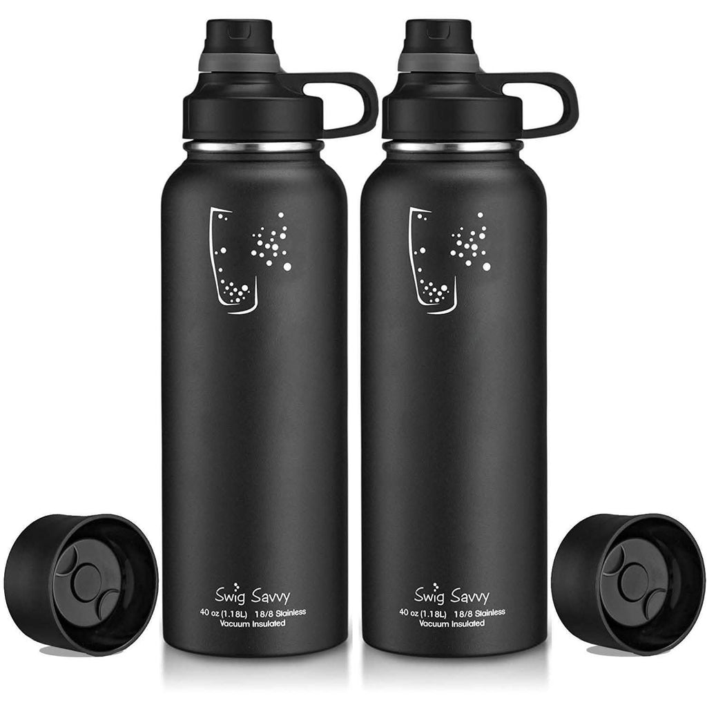 2-Pack: Stainless Steel Wide Mouth Insulated Water Bottle with Interchangeable Caps by DailySale